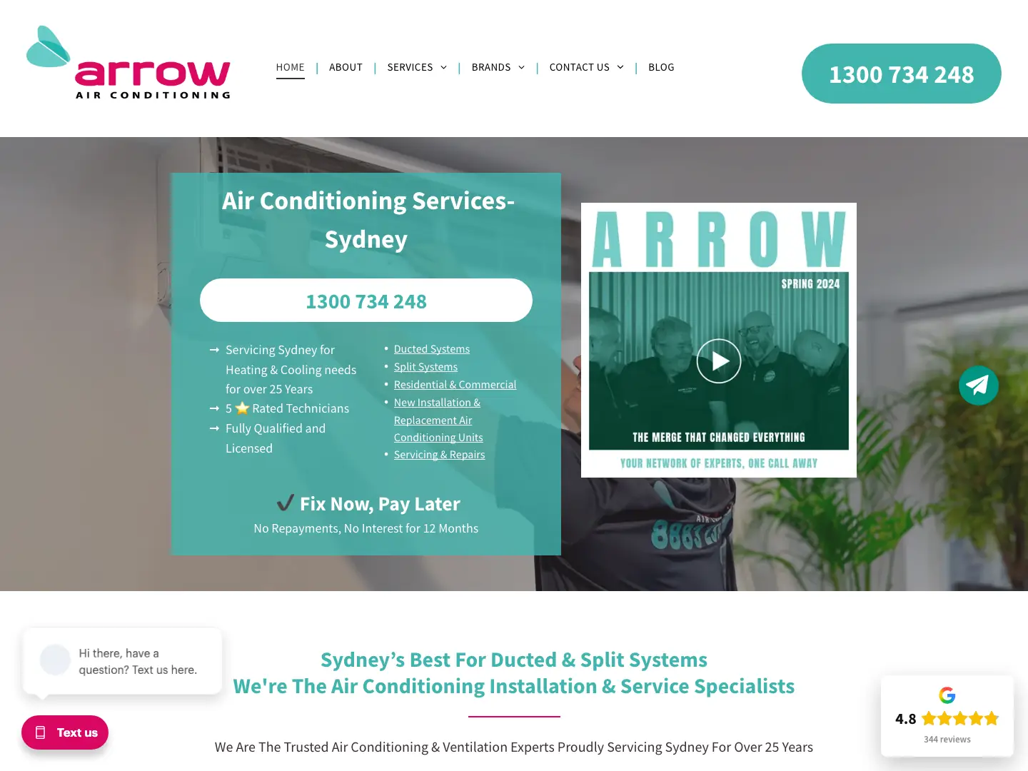The Arrow Air Conditioning website homepage