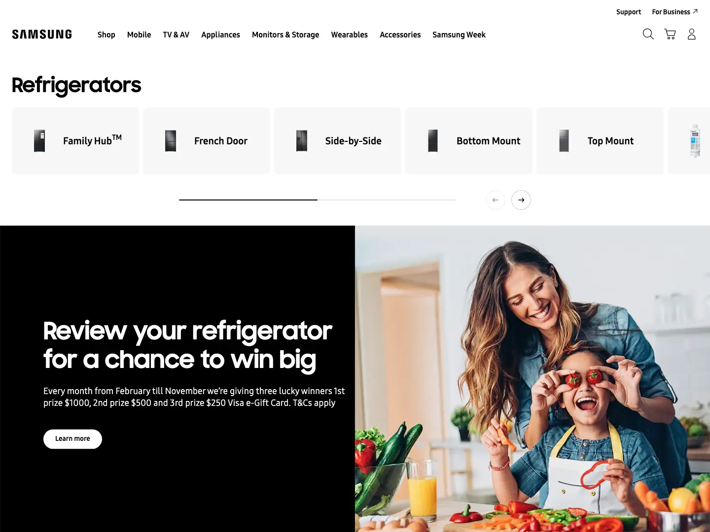 The Samsung Australia refrigerators category page