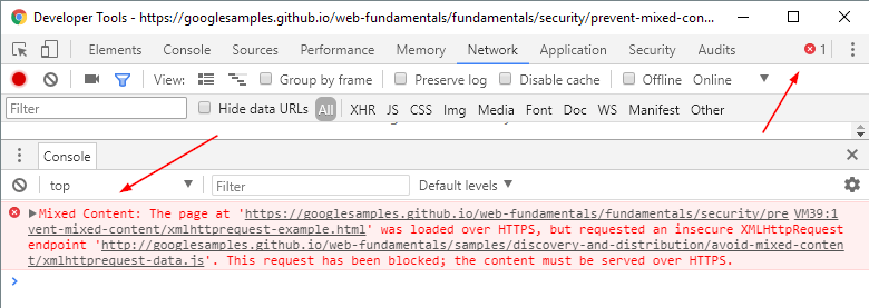 Chrome Developer Tools Mixed Content