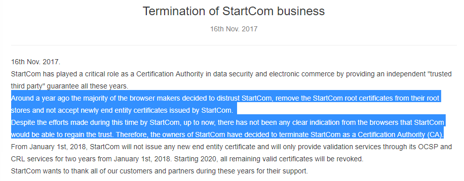 StartCom Termination